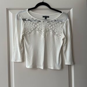 American Eagle Outfitters Cream 3/4 Top, Small